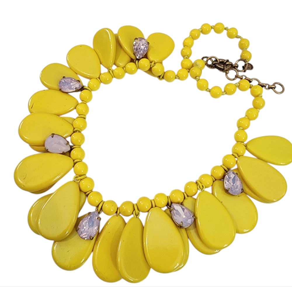 Vintage J. Crew statement necklace yellow teardrops pink rhinestones chunkyA0266 - Picture 4 of 13